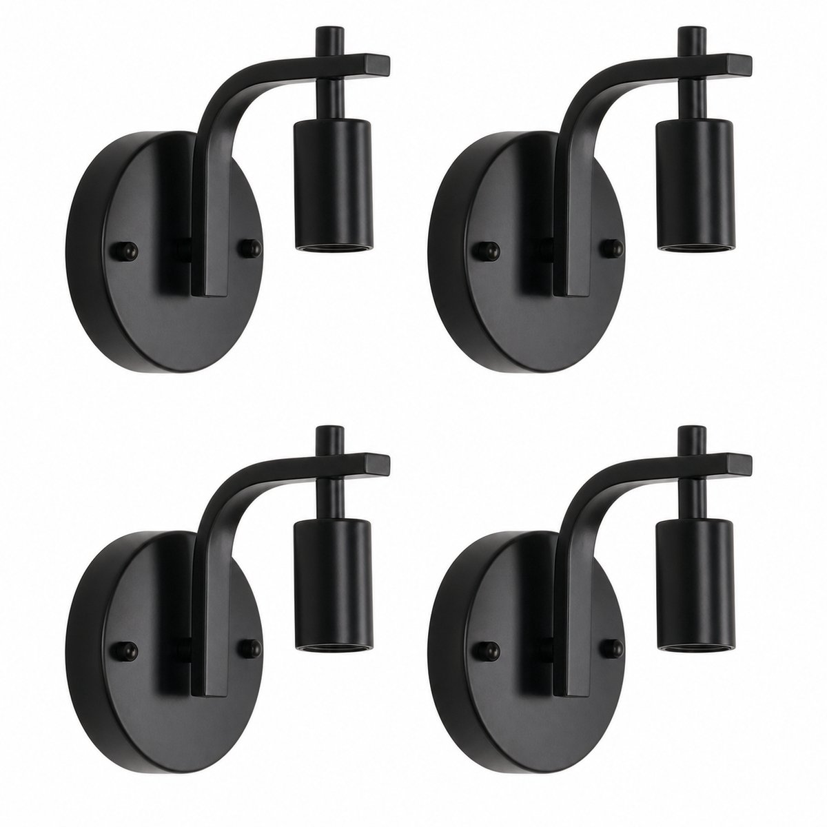 Set van 4 zwarte metalen wandlampen - E27 - fitting - vintage industrieel - zonder lichtbron
