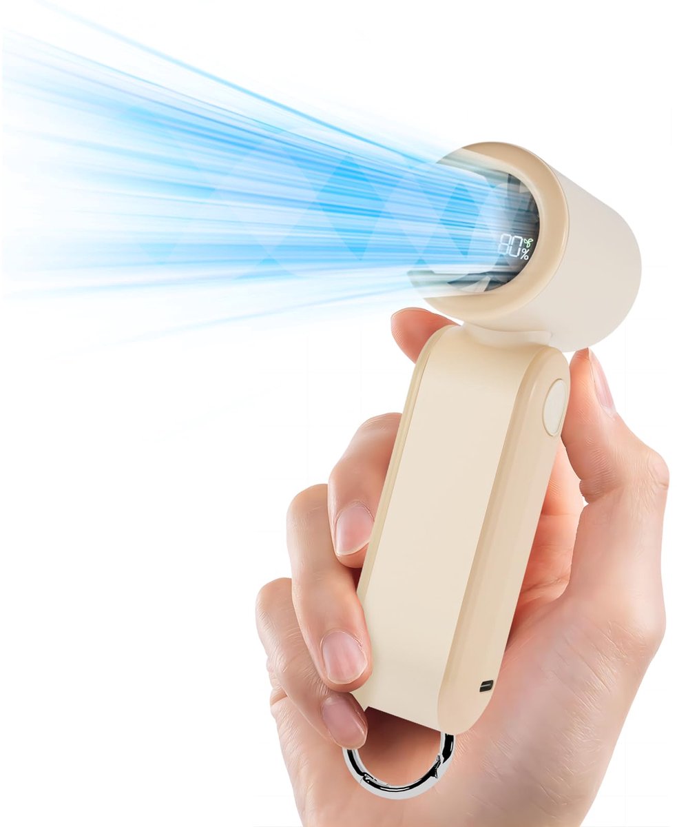 SnelShoppen - Handheld Turbo Ventilator, Oplaadbare Persoonlijke Ventilator 3000mAh, Mini Handventilator met Haak, 5 Snelheden, Ideaal voor Commuteren