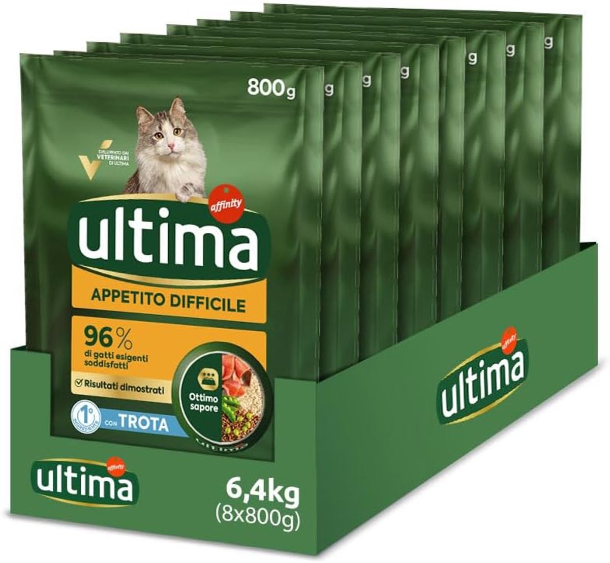 SnelShoppen - Ultima Droogvoer voor Katten - Moeilijke Eters - 8 x 800 g - 6,4 kg - Met Forel - Hoogwaardige Ingrediënten - Glanzende Vacht - Optimale