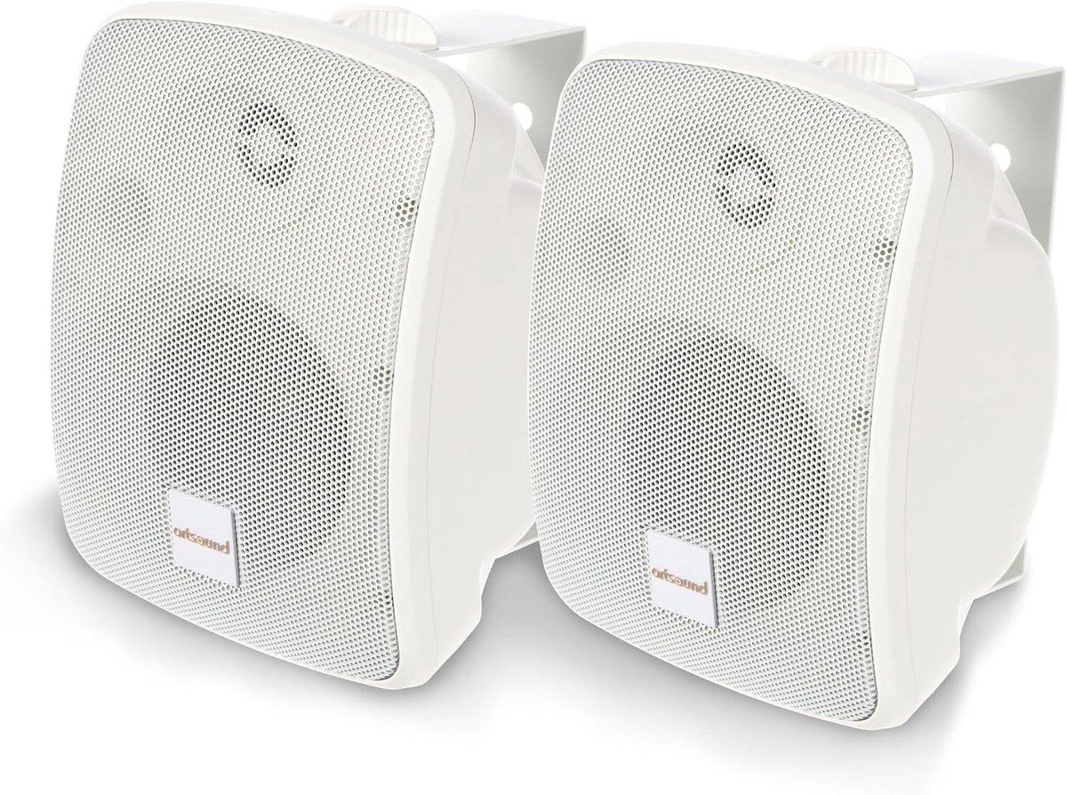 SnelShoppen - Set van 2 Waterdichte Speakers, 2-Wege HiFi Luidsprekers, 10-80 Watt, Muurbeugel Inclusief, Perfect voor Binnen en Buiten, Tuin, Sauna,