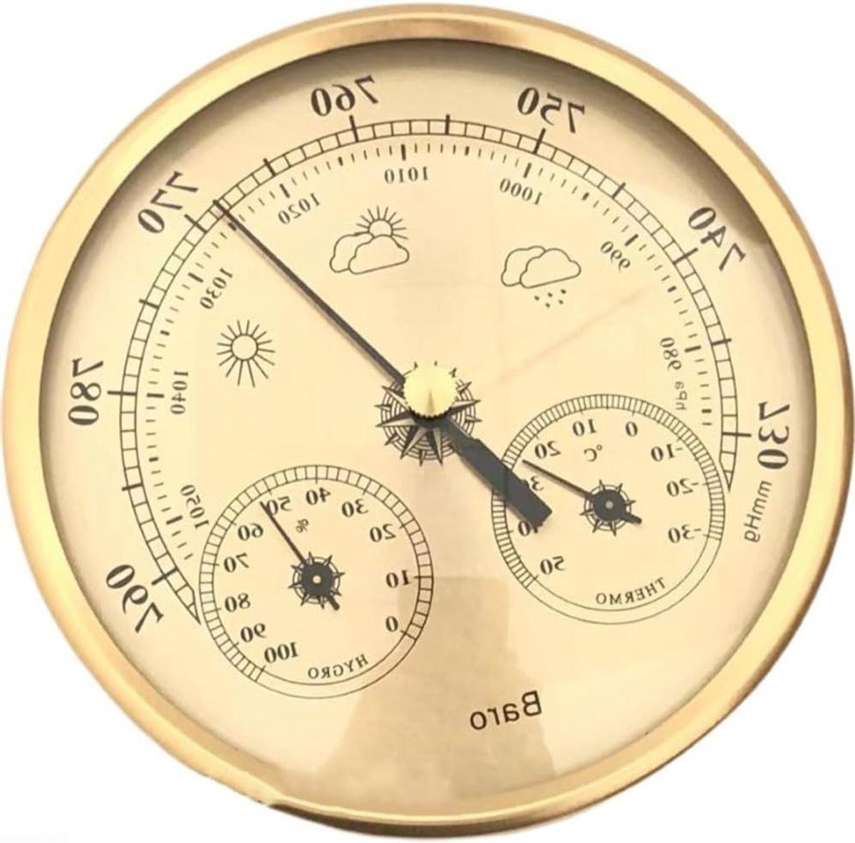 Mechanisch weerstation - Weerindicator thermometer - Thuis voorspellen - 3-in-1 instrument - 130 mm - Zilver