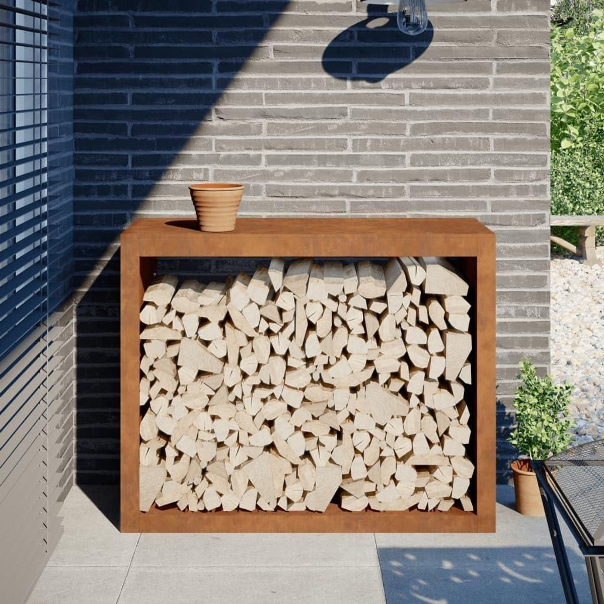 Brandhoutrek Cortenstaal - Houtopslag Houthouder - Open Haard Vullen - Houdt Hout Droog - 100 x 40 x 80 cm