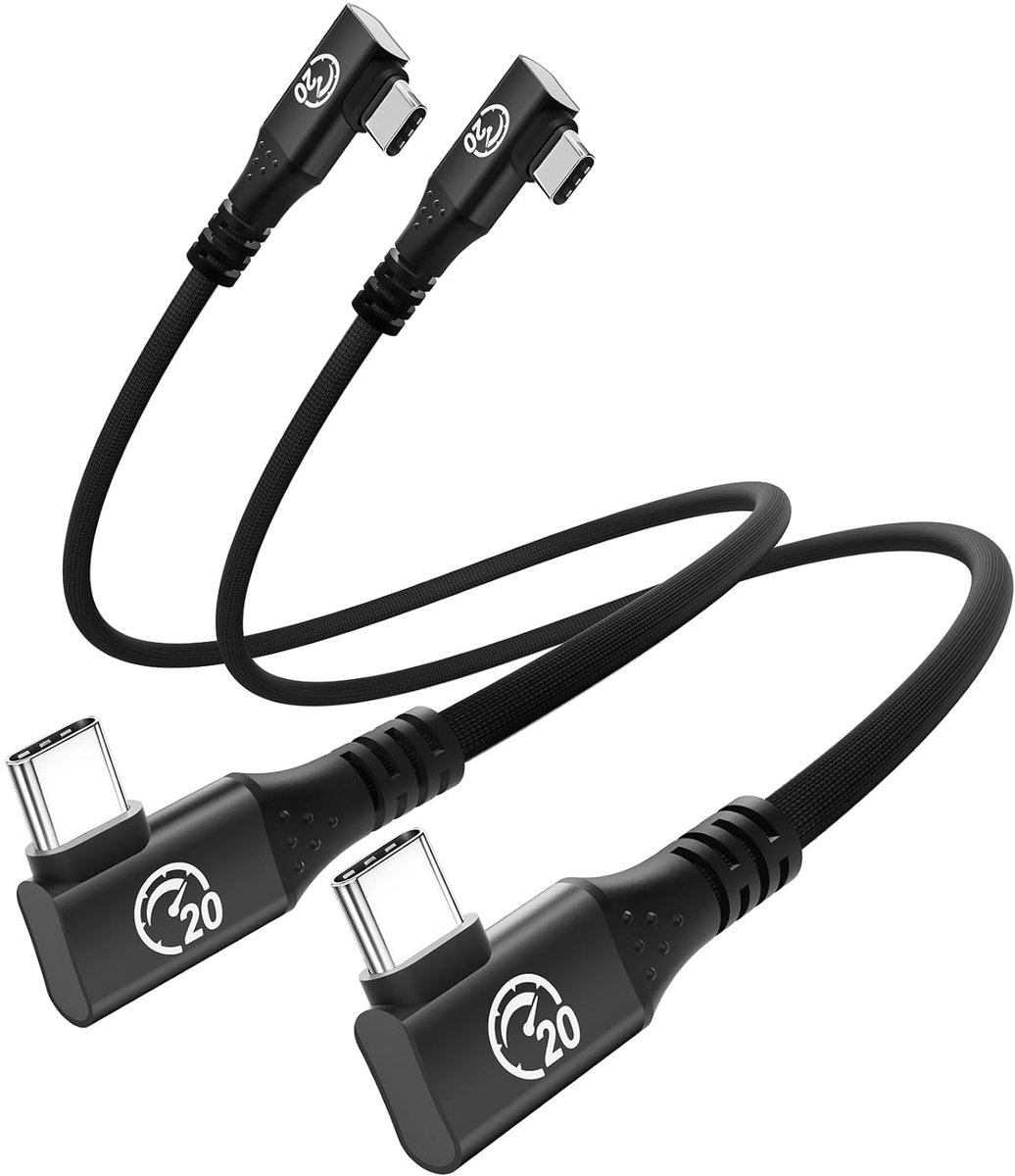 SnelShoppen - Right Angle USB C naar USB C Kabel 30CM [2 Stuks], 90 Graden 20Gbps Flexibele USBC 3.2 Gen2x2 Datakabel, 5 A/240 W PD3.1 Snellaadkabel,