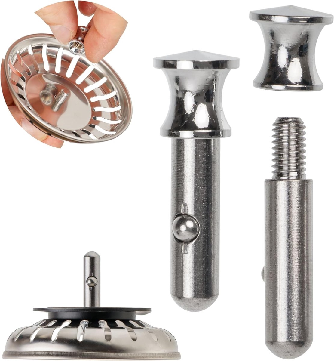 1 stuk, 30 mm lange pen met bal, steekt 25 mm diep in de afvoer, Ø 8 mm pin, messing pin, compatibel met Franke, blanco afvoergarnituren, zeefkorfventiel, pin