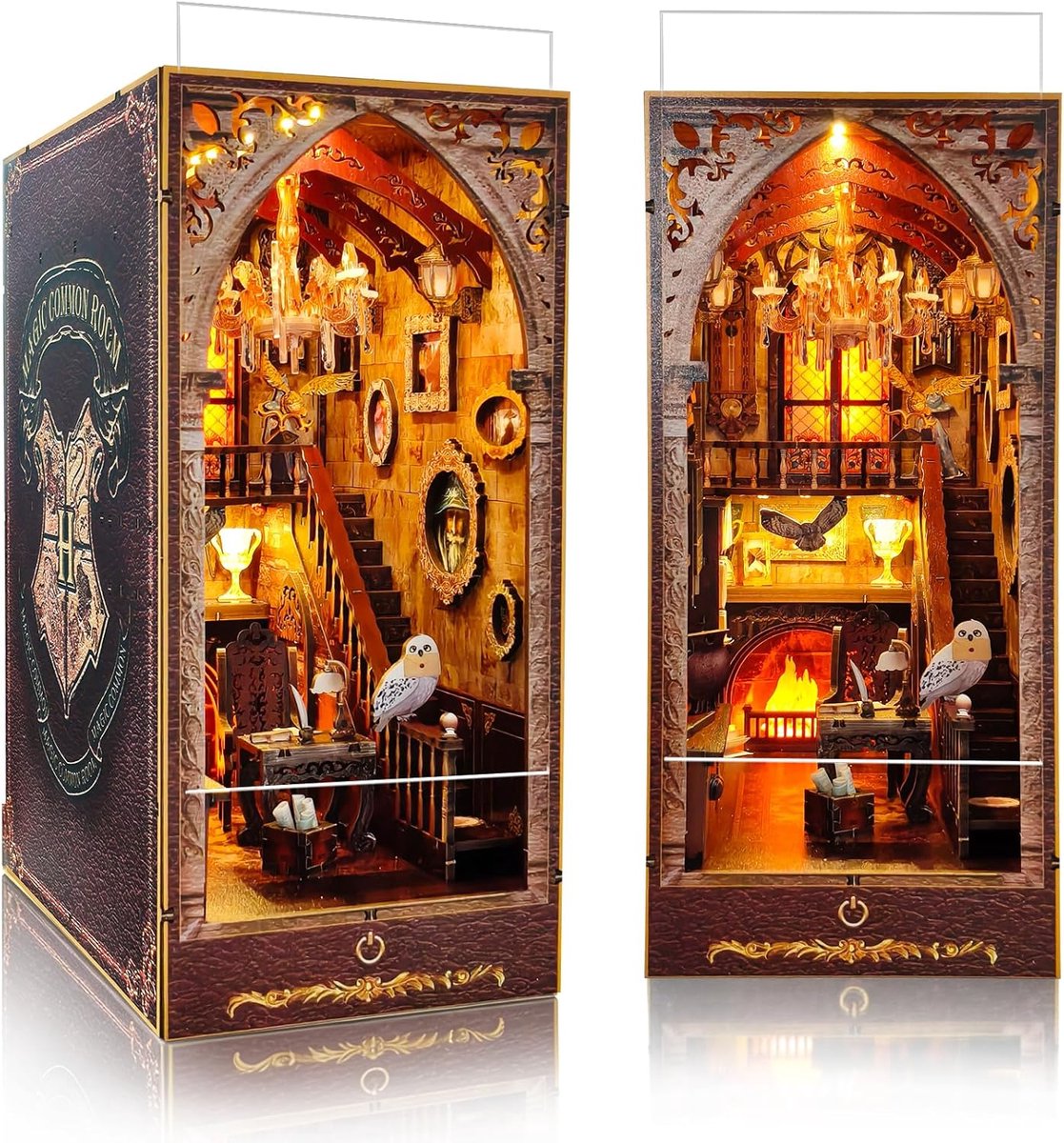 Book Nook Kit - DIY Miniatuur Houten Booknook met LED-verlichting | Stofkap 3D Puzzel Boekensteun Boekenplank Decoratie Cadeau voor Volwassenen en Tieners - Magic Academy