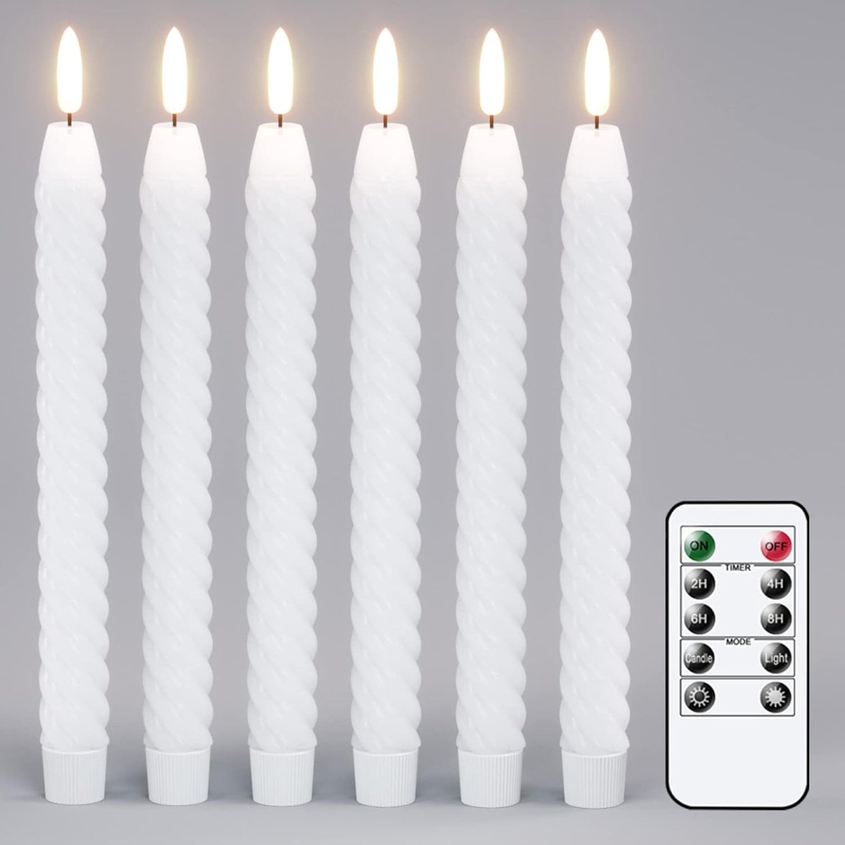 Led-staafkaarsen met timerfunctie, flikkerende vlam, spiraalkaarsen, gedraaide staafkaarsen, decoratieve huishoudelijke kaarsen, druppelvrij, wit, Ø 2 x 25 cm, van stearin voor restaurants