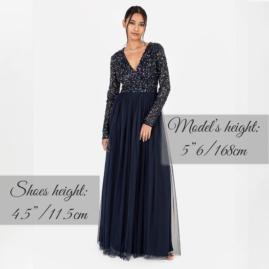 Deluxe Ladies Maxi Dress For Women With Long Sleeves V Neckline Plunging Sequin Embellished For Wedding Guest Bridesmaid Prom dames Jurken van Deluxe — afbeelding 2
