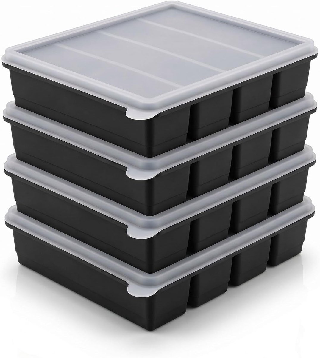 vriesvormen, set van 4 met deksel, flexibele vriescontainers voor soep, smoothies, sappen en pastasauzen, gemakkelijk te ontvormen, herbruikbaar, stofdicht, Souper Cubes siliconen mallen
