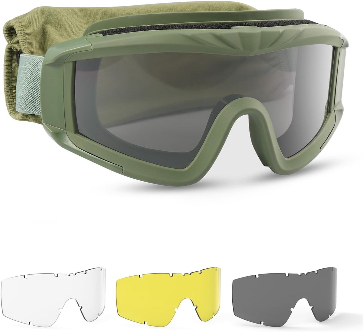 Airsoft-bril, tactische militaire veiligheidsbril met 3 verwisselbare glazen, UV400-bescherming, schietbril, anti-condens-bril, outdoor, sport, jacht, fietsen, paintball