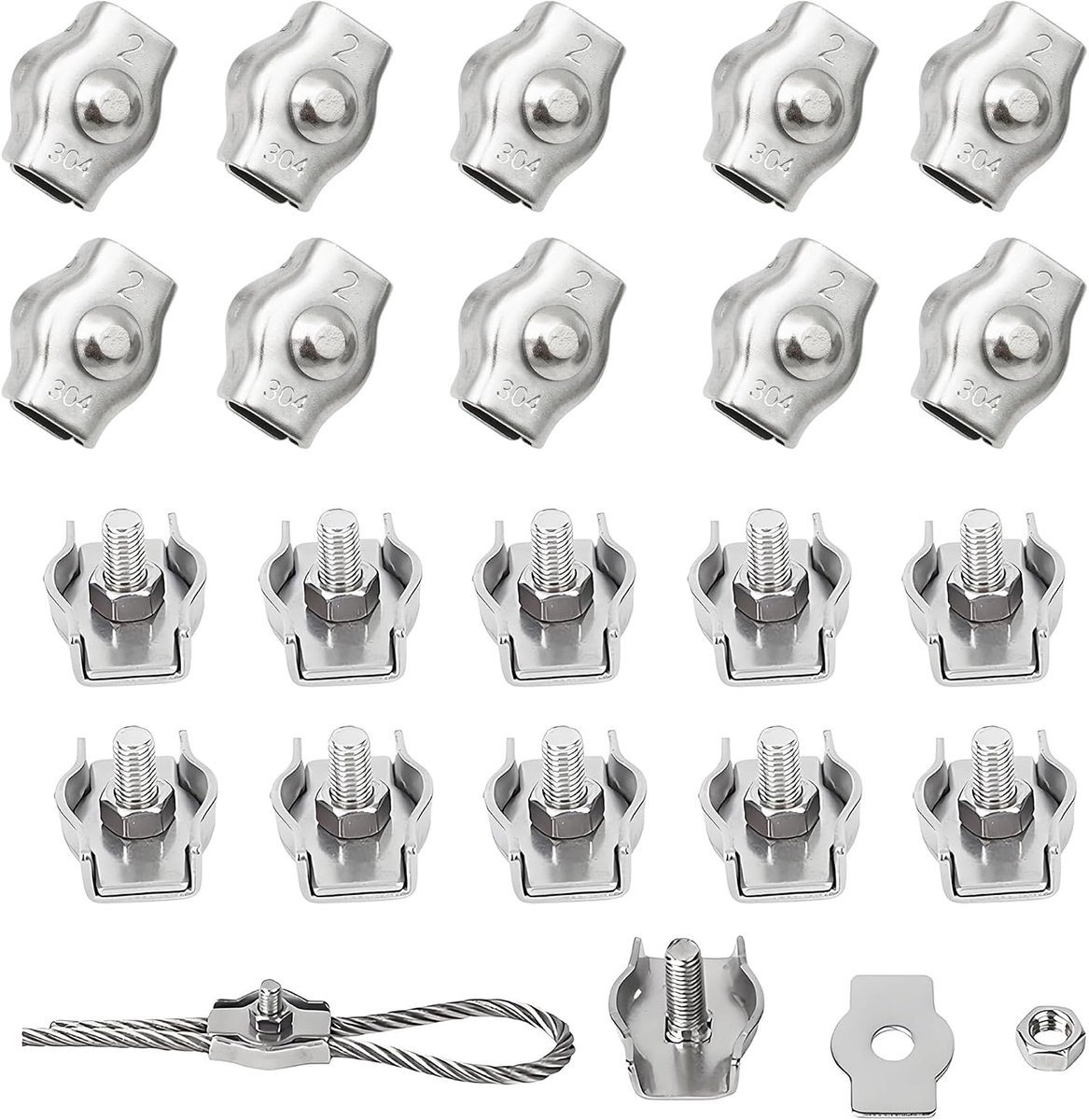 20 stuks M2 Broeikas Stalen Kabelkas Kabel Roestvrij Staal 304 Clip Broeikas Touw Klem Kabel Simplex Clips Voor Bouwplaatsen en Schepen Waslijn