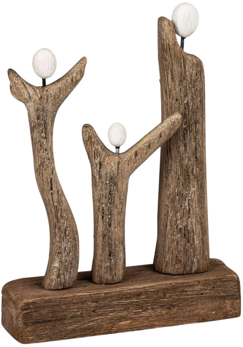 Omgoods - formano Decoratief Object Houten Figuren Set van 3 op Sokkel voor Woonkamer