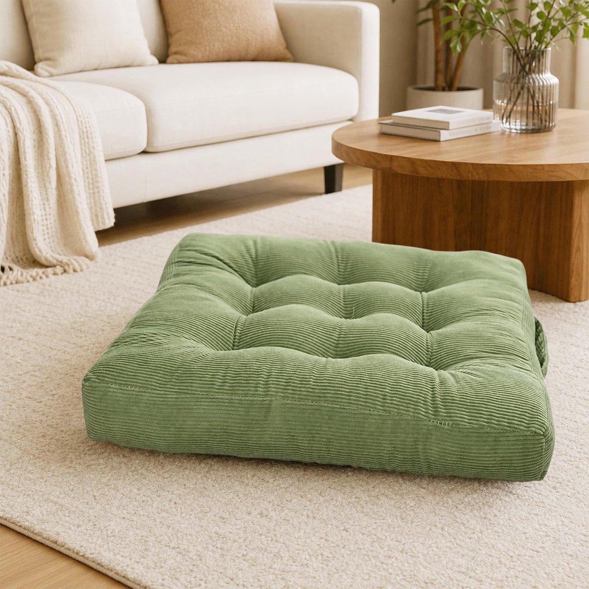 Omgoods - Vloerkussen 40 x 40 cm - Dik matraskussen voor buiten en binnen (groen)