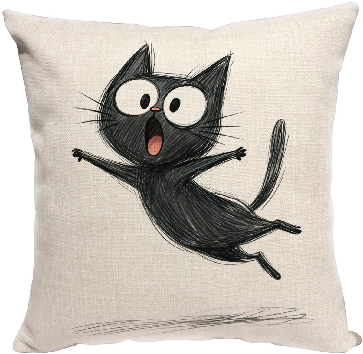 Omgoods - Zwarte Kat Kussenhoes - Cartoon Decoratieve Kussen voor Sofa en Slaapkamer, 50 x 50 cm