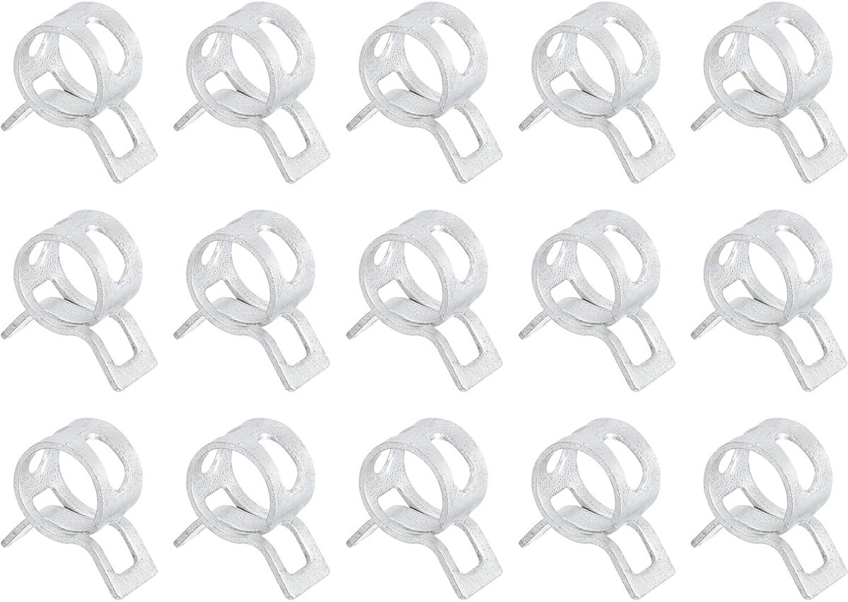 15 stuks veerband-type-actie brandstof/siliconen vacuüm-slangslangklem, 7 mm lagedruk-luchtveer-slangclip-klem voor auto-oliebuis, waterbuis, zilver