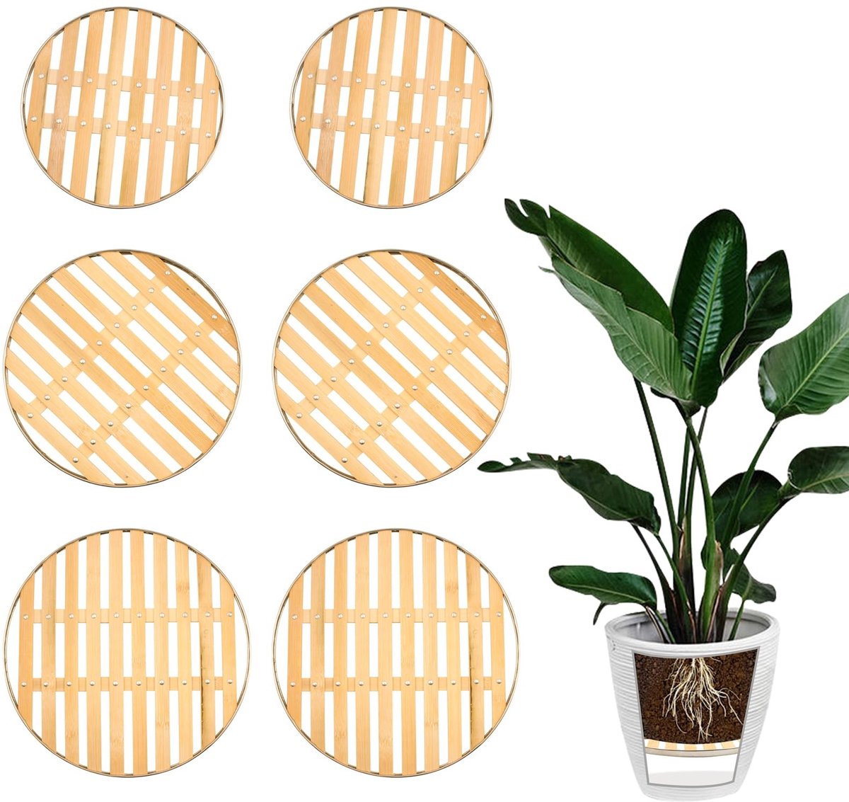 Omgoods - Set van 6 Ronde Bamboe Plant Inserts met Afvoergat