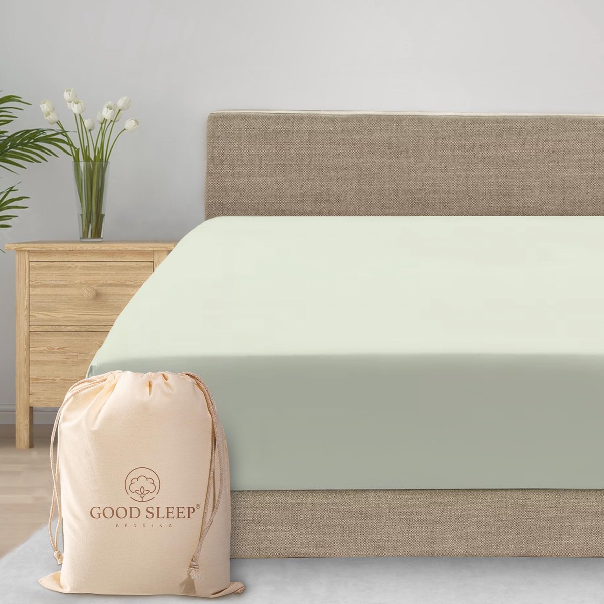 Omgoods - Luxe Fitted Sheet van 100% Egyptisch Katoen - Super King Size, 1000 Draadjes, Sage