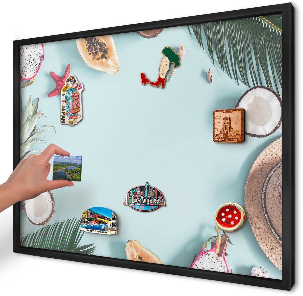 Artprintcave Blauw Magneetbord mit Zwart Frame - 70x50 cm - Tropische Vakantie Magnetisch Bord Voor Magneten - Modern Wandbord Magnetisch - Natuur