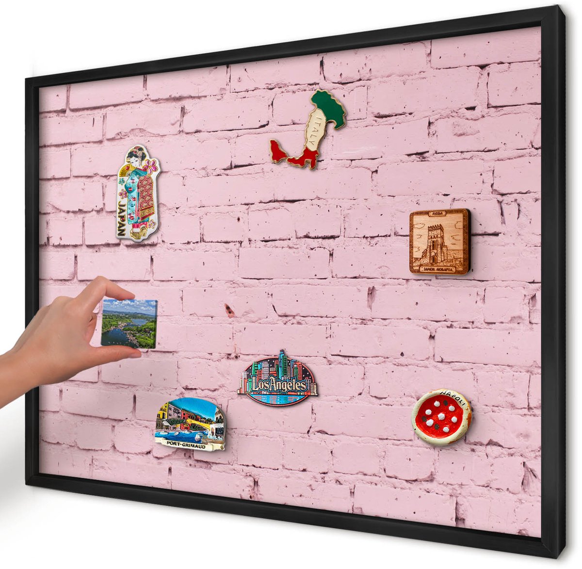 Artprintcave Roze Magneetbord mit Zwart Frame - 70x50 cm - Roze Baksteen Memobord Keuken - Minimalist Notitiebord - Texturen