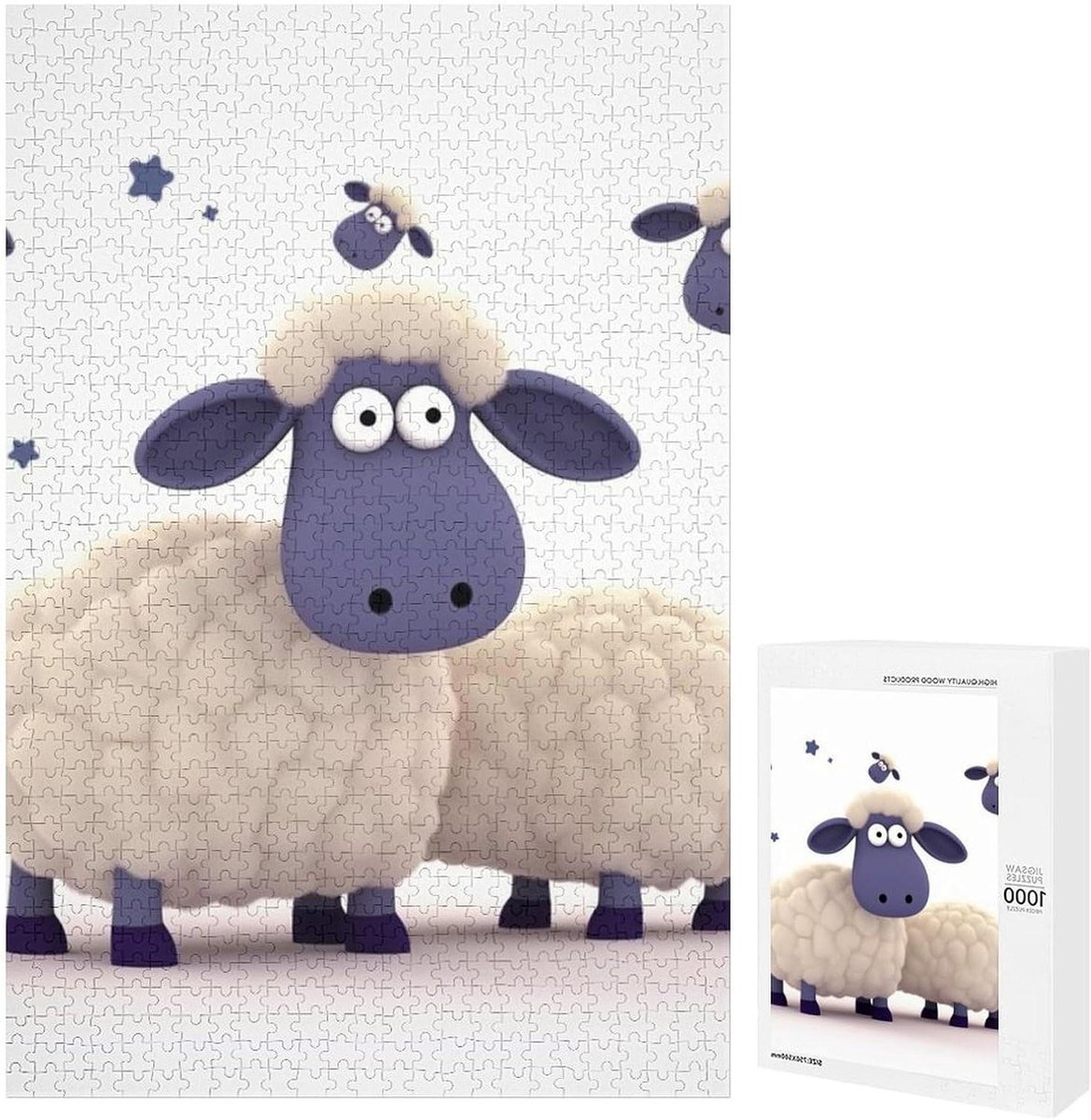 Houten Puzzel - Legpuzzel Schapen - Familie Spel - Uniek Gevormde Stukjes - 1000 Stukjes - Wit