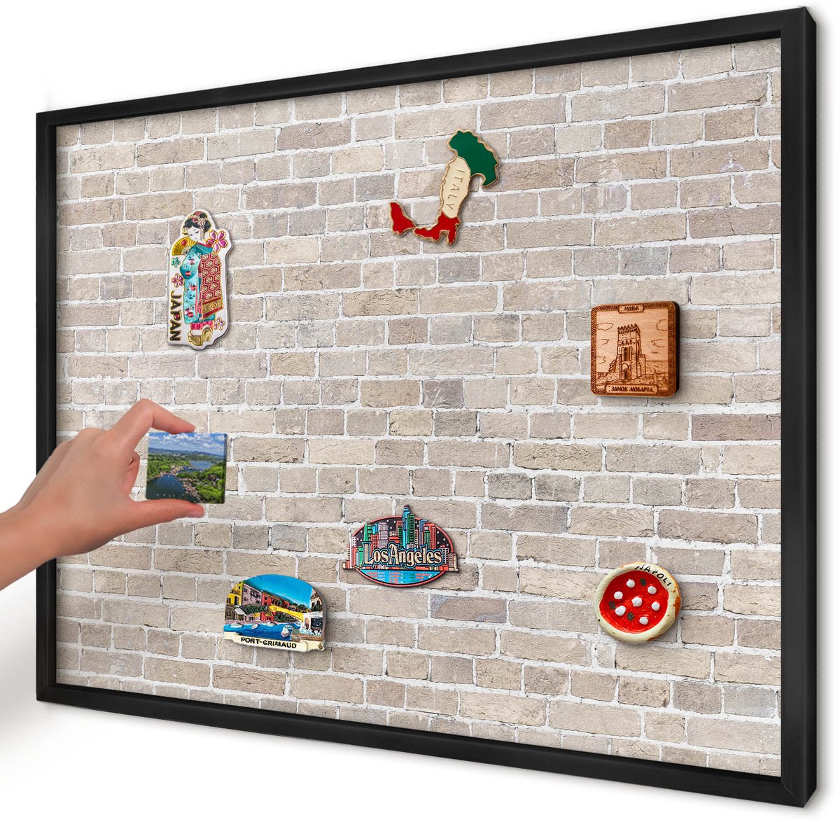 Artprintcave Beige Magneetbord mit Zwart Frame - 70x50 cm - Baksteenpatroon Bord Voor Magneten - Industrieel/Loft Magneet Bord mit Frame - Achtergronden En Patronen