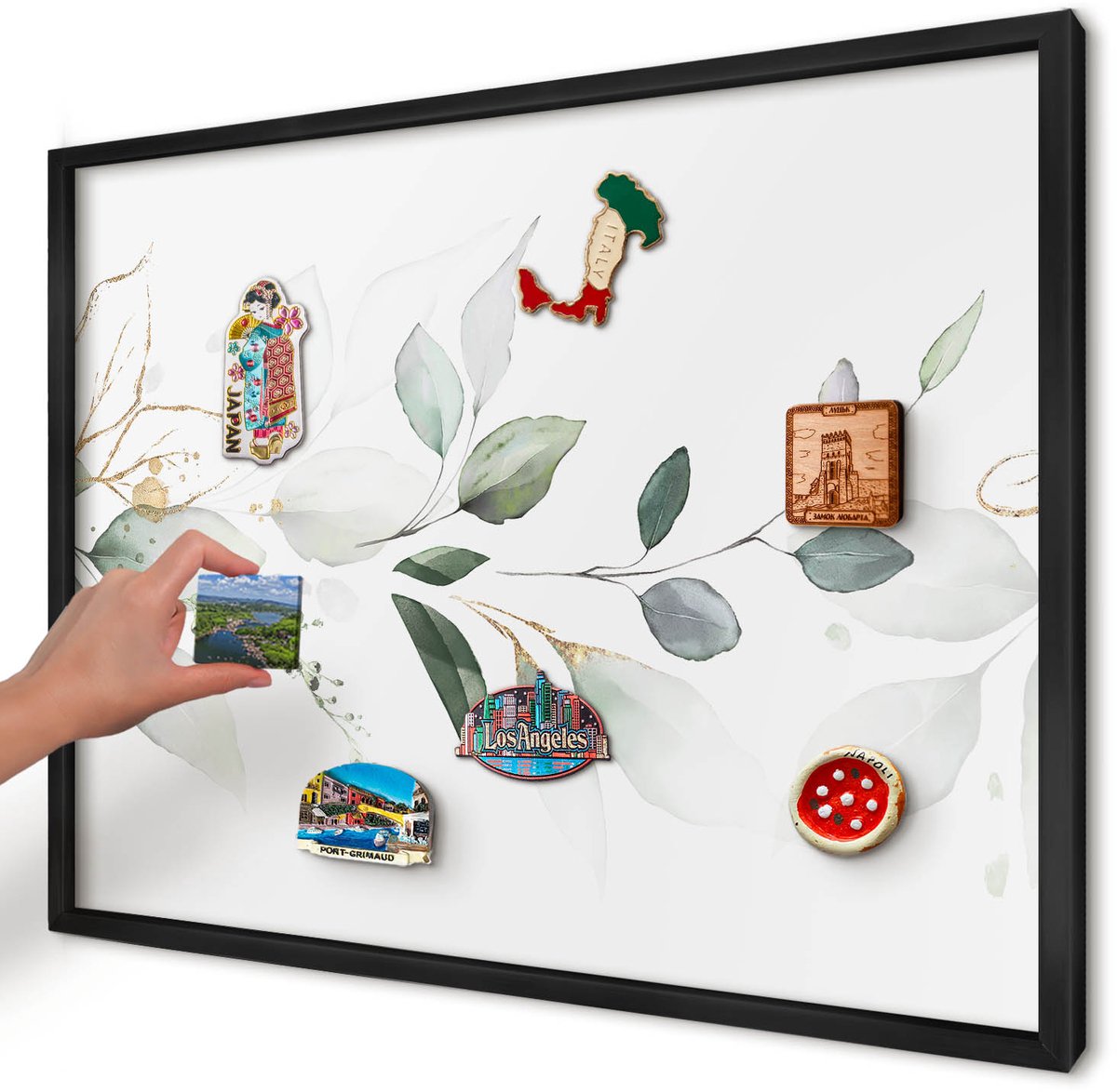 Artprintcave Groente Magneetbord mit Zwart Frame - 70x50 cm - Botanische Elegantie Magnetisch Bord Voor Magneten - Waterverf Memobord Keuken - Bloemen En Planten