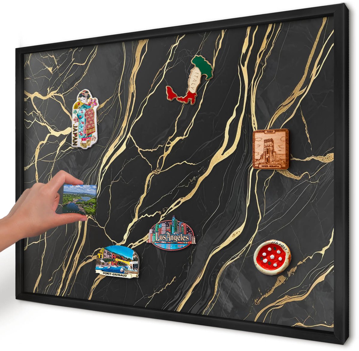 Artprintcave Zwart Magneetbord mit Zwart Frame - 70x50 cm - Luxueuze Golven Wandbord Magnetisch - Abstract Magnetisch Bord Voor Magneten - Abstractie