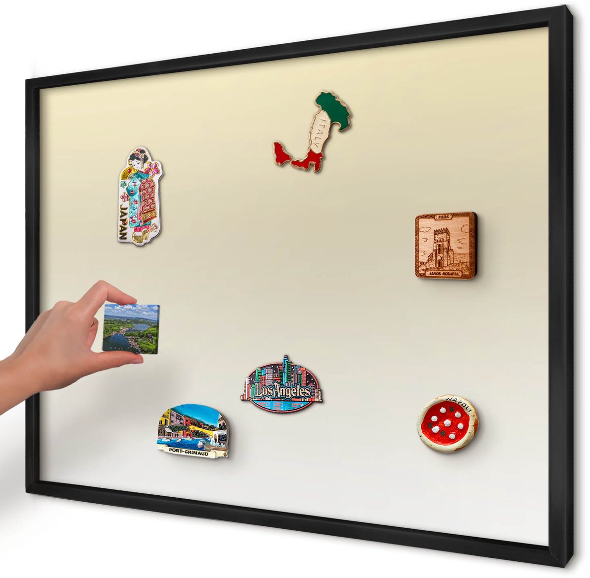 Artprintcave Beige Magneetbord mit Zwart Frame - 70x50 cm - Crèmekleurige Overgang Bord Voor Magneten - Minimalist Wandbord Magnetisch - Achtergronden En Patronen