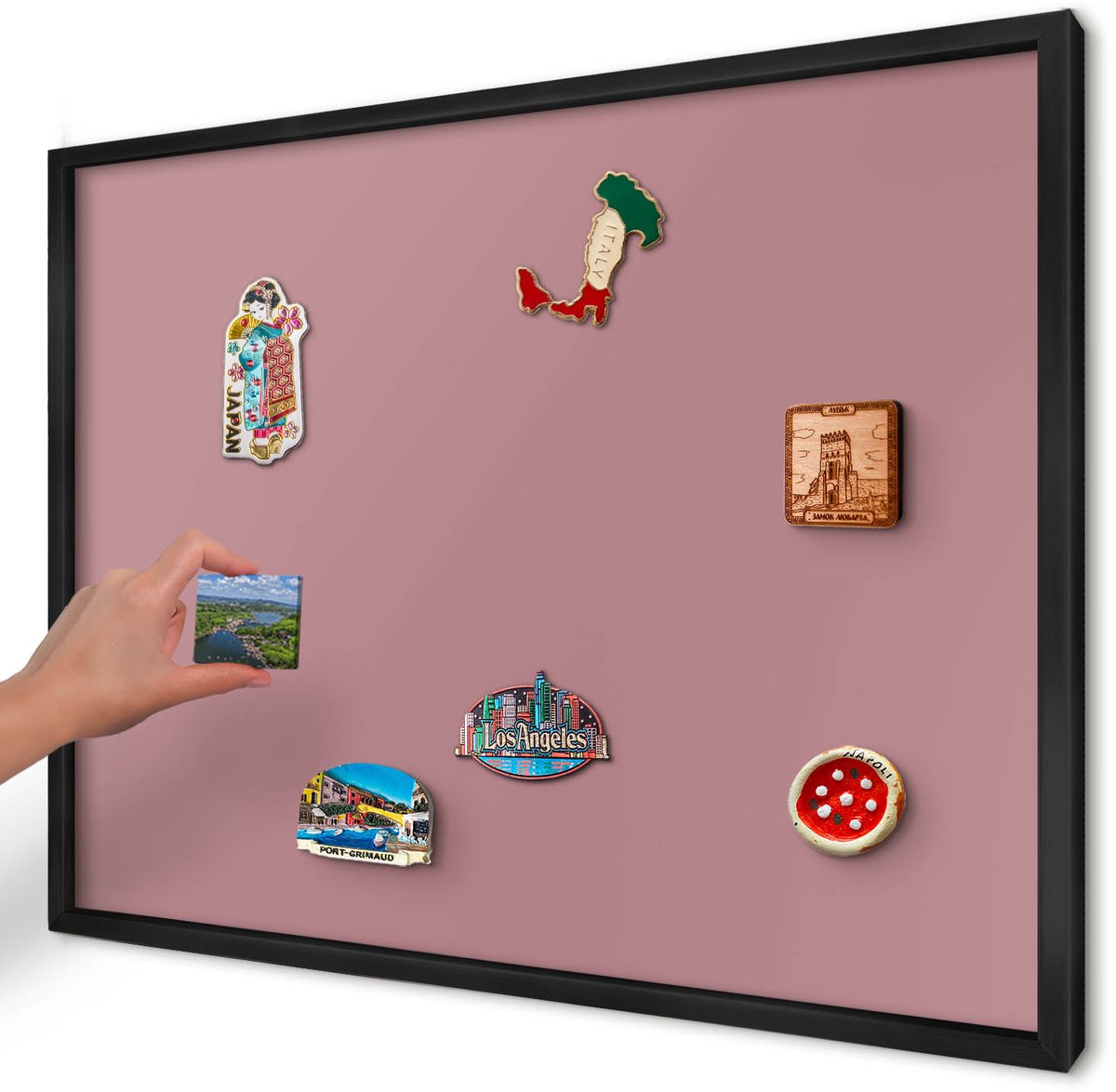 Artprintcave Roze Magneetbord mit Zwart Frame - 70x50 cm - Oudroze Notitiebord - Minimalist Magneet Bord mit Frame - Achtergronden En Patronen
