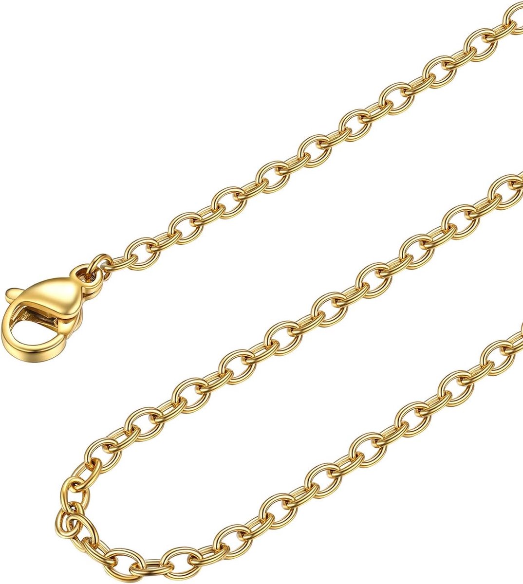 Damesketting 2 mm dunne roloketting roestvrij stalen halsketting vervangingsketting voor hanger goud/roségoud/zwart/zilver 4 kleuren naar keuze 45-70 cm lengte, Roestvrij staal, Geen