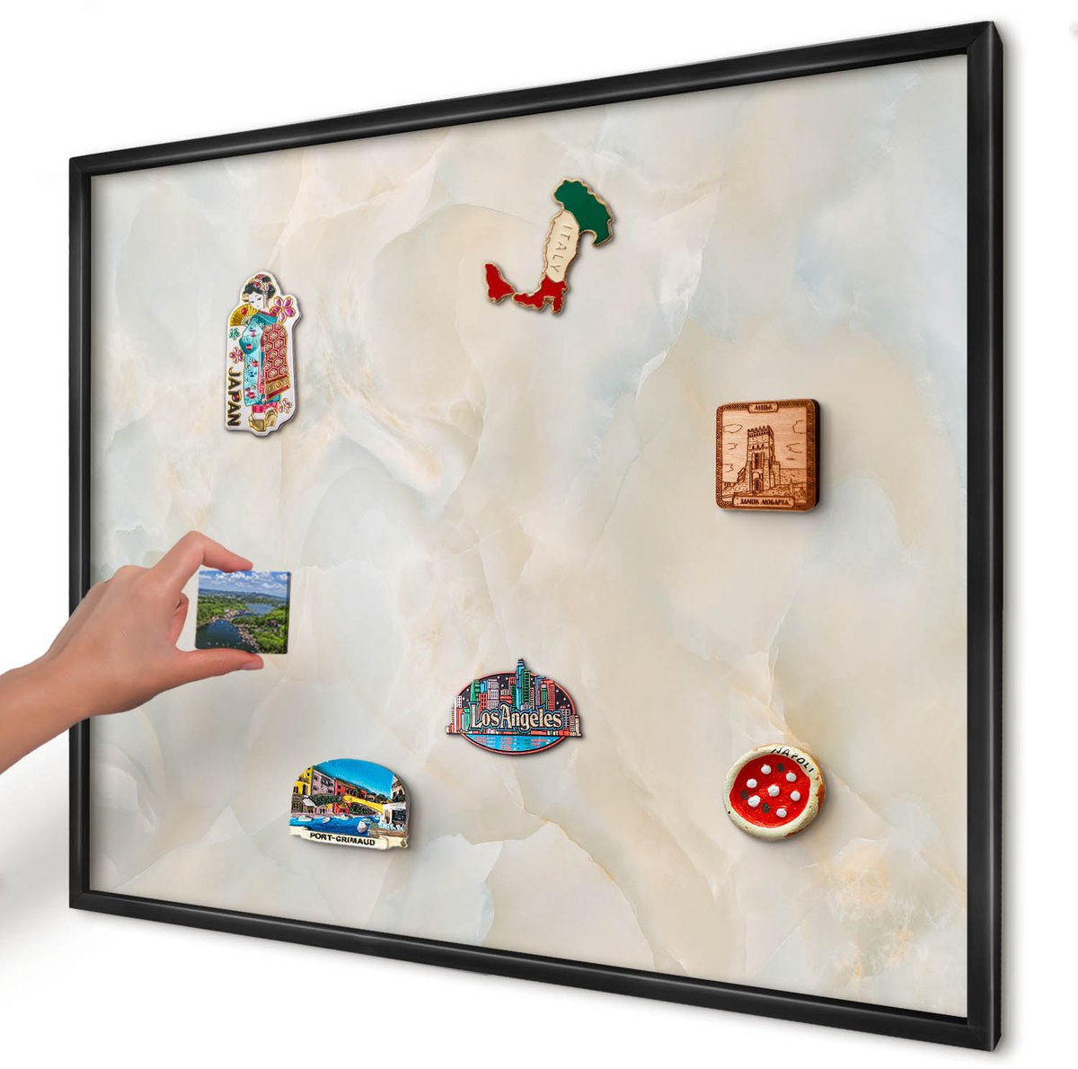 Artprintcave Romig Magneetbord mit Zwart Frame - 80x60 cm - Subtiele Elegantie Memobord Keuken - Minimalist Bord Voor Magneten - Texturen
