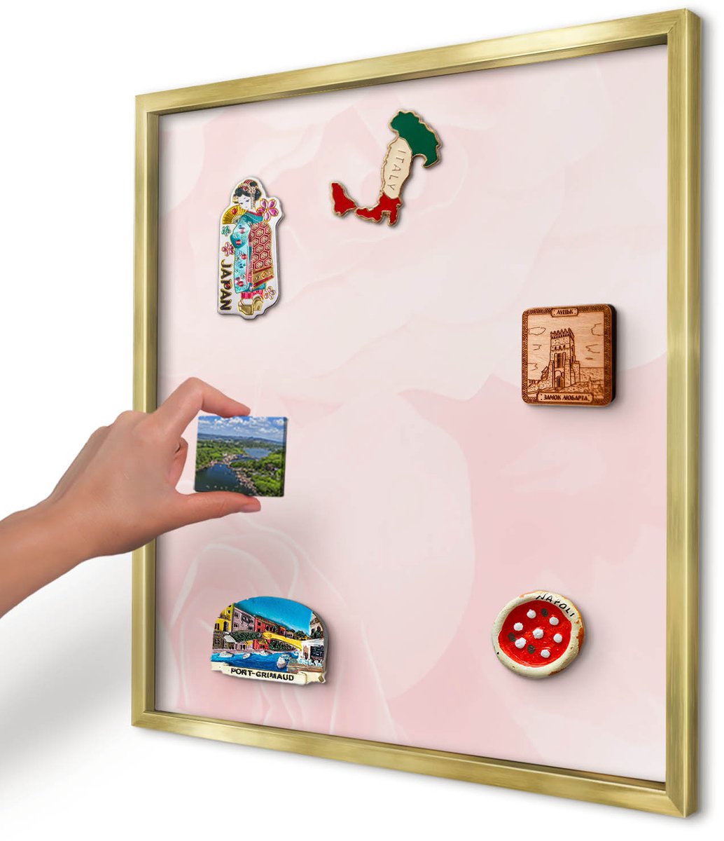 Artprintcave Roze Magneetbord mit Gouden Frame - 50x50 cm - Delicaat Roze Bord Voor Magneten - Minimalist Magneetbord Voor Foto's - Bloemen En Planten