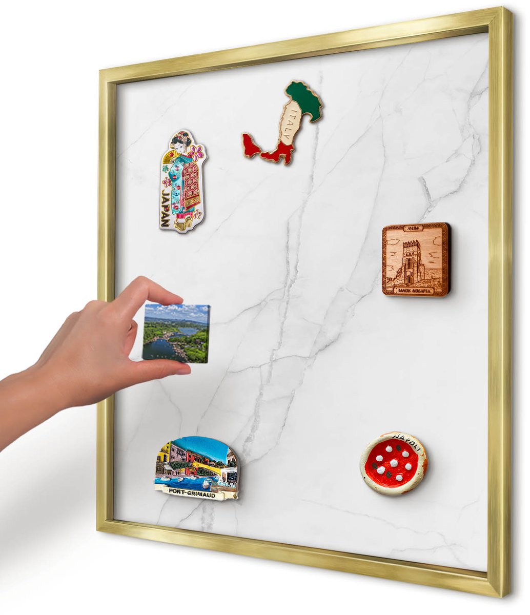 Artprintcave Wit Magneetbord mit Gouden Frame - 50x50 cm - Marmerpatroon Magneetbord Voor Keuken - Minimalist Magneetbord Voor Foto's - Texturen