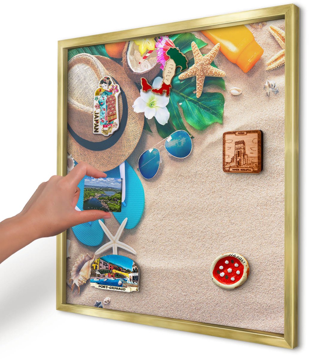 Artprintcave Beige Magneetbord mit Gouden Frame - 50x50 cm - Zomerse Ontspanning Memobord Keuken - Fotografisch Magnetisch Bord Voor Magneten - Natuur
