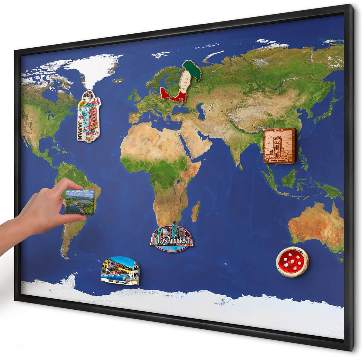 Artprintcave Marine Magneetbord mit Zwart Frame - 100x70 cm - De Wereld In Kaart Brengen Wandbord Magnetisch - Modern Bord Voor Magneten - Kaarten