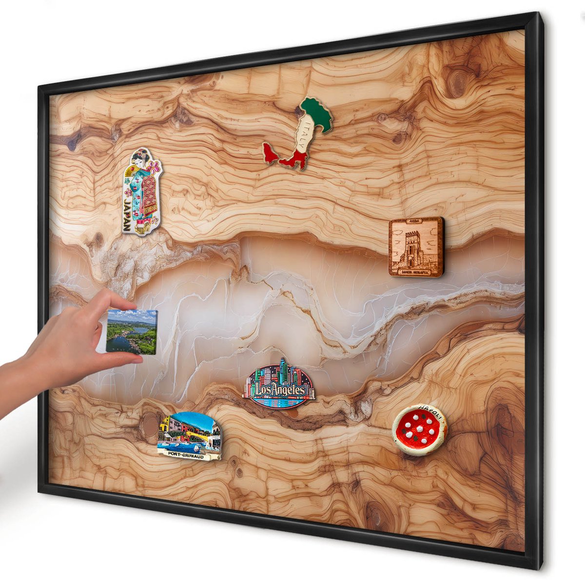 Artprintcave Bruin Magneetbord mit Zwart Frame - 80x60 cm - Houten Elegantie Notitiebord - Rustiek Magneetbord Voor Foto's - Texturen
