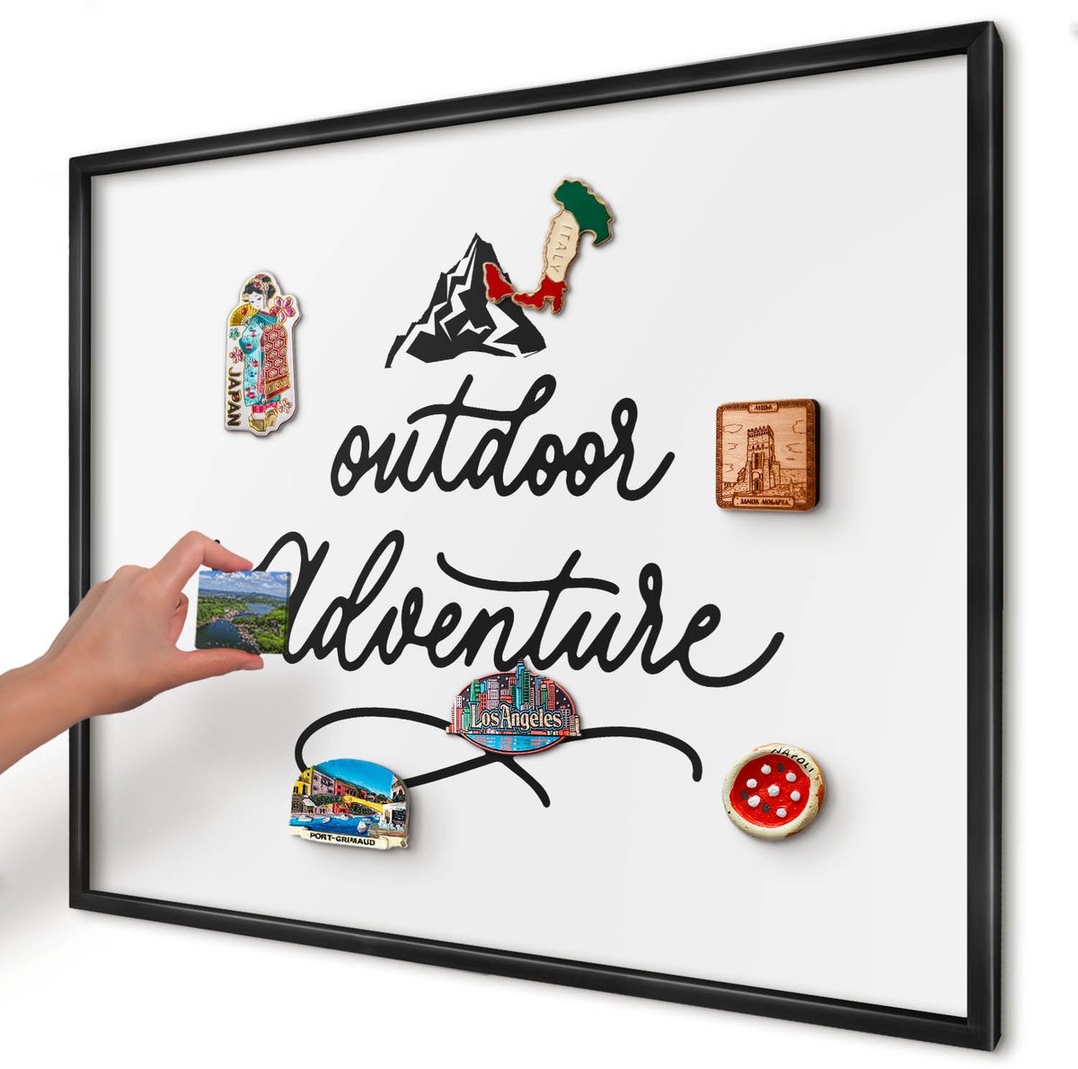 Artprintcave Wit Magneetbord mit Zwart Frame - 80x60 cm - Bergavontuur Magnetische Organizer - Typografisch Wandbord Magnetisch - Teksten