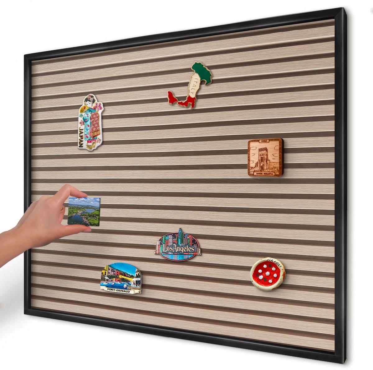 Artprintcave Beige Magneetbord mit Zwart Frame - 80x60 cm - Rustige Structuur Magnetisch Bord Voor Magneten - Minimalist Magneetbord Voor Foto's - Texturen