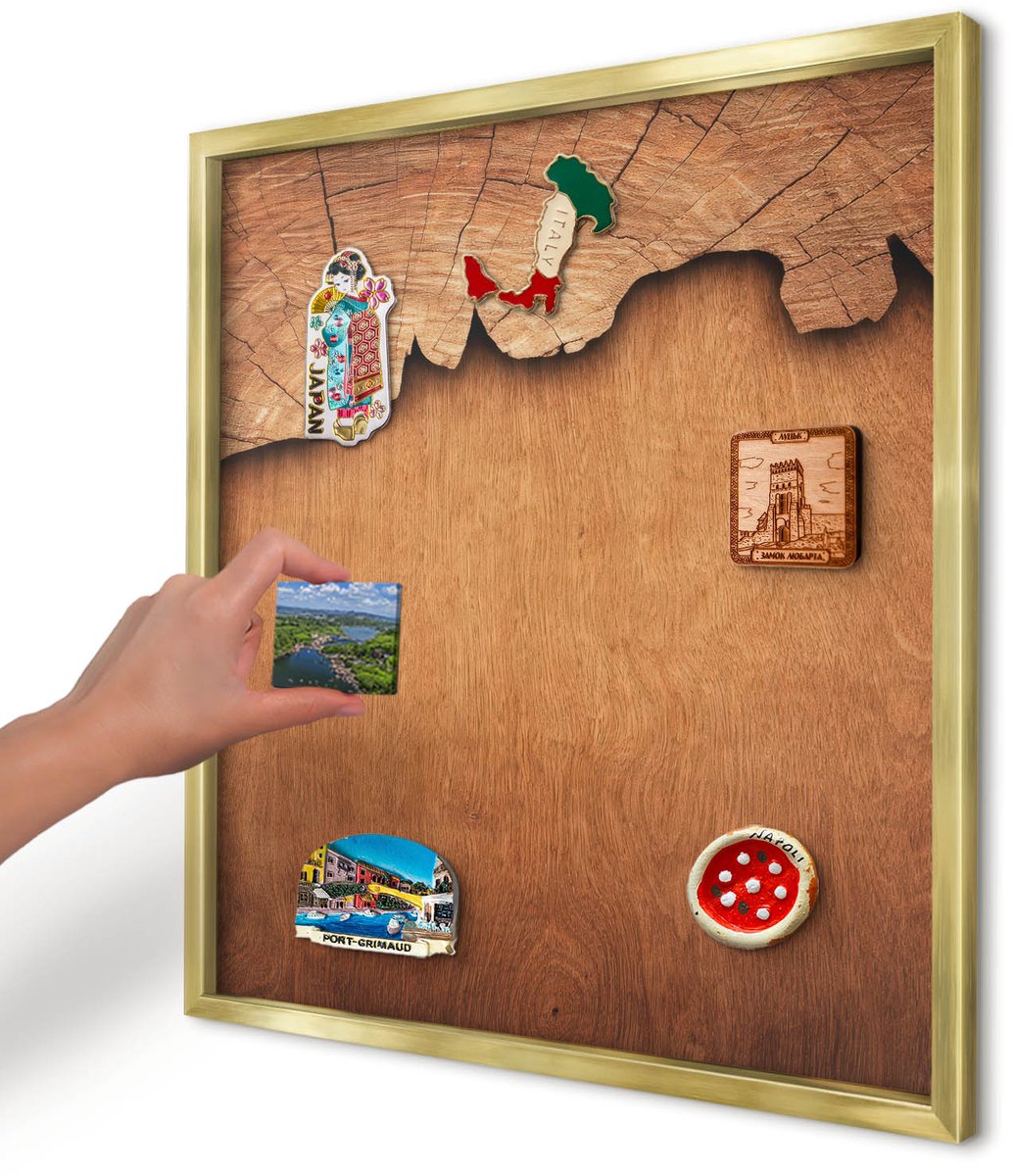 Artprintcave Bruin Magneetbord mit Gouden Frame - 50x50 cm - Houtstructuur Memobord Keuken - Rustiek Magneetbord Voor Foto's - Texturen