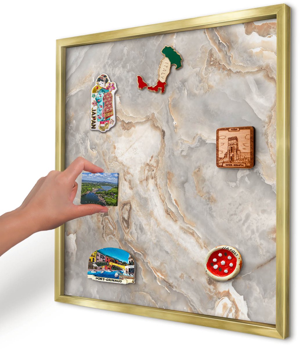 Artprintcave Grijs Magneetbord mit Gouden Frame - 50x50 cm - Marmeren Elegantie Wandbord Magnetisch - Abstract Magneet Bord mit Frame - Abstractie