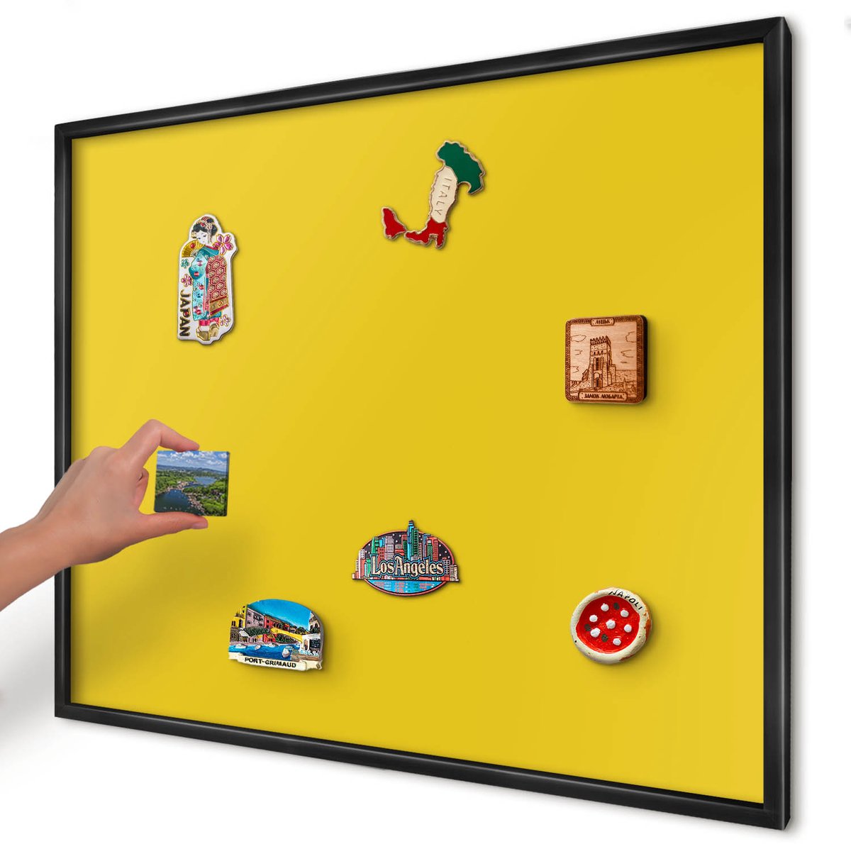 Artprintcave Geel Magneetbord mit Zwart Frame - 80x60 cm - Intens Geel Magneetbord Voor Foto's - Minimalist Notitiebord - Achtergronden En Patronen