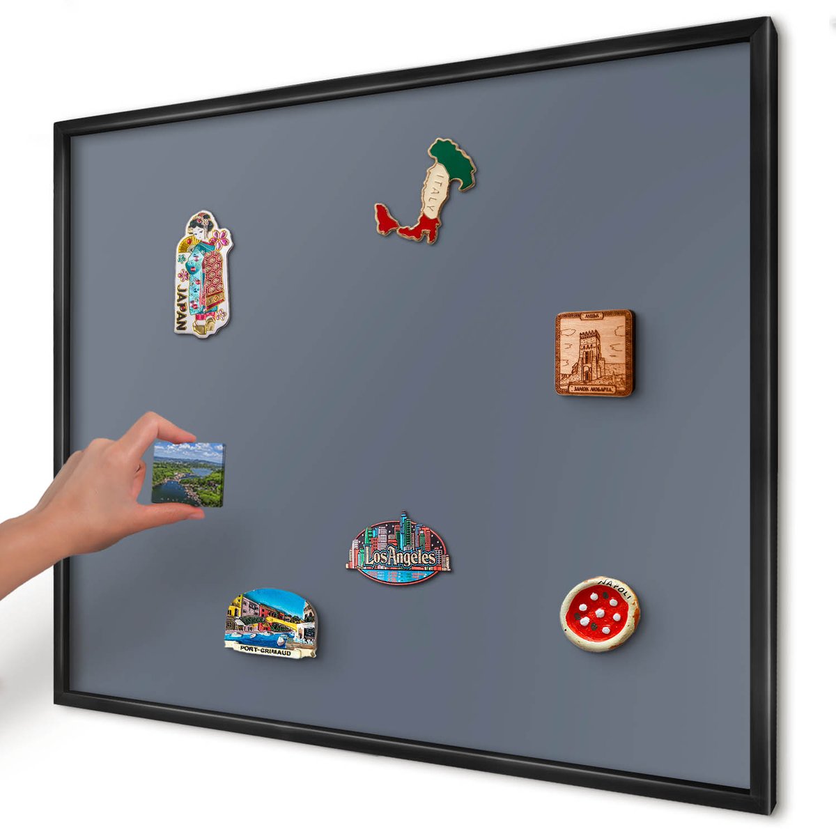 Artprintcave Marine Magneetbord mit Zwart Frame - 80x60 cm - Koelgrijs Magneet Bord mit Frame - Minimalist Memobord Keuken - Achtergronden En Patronen