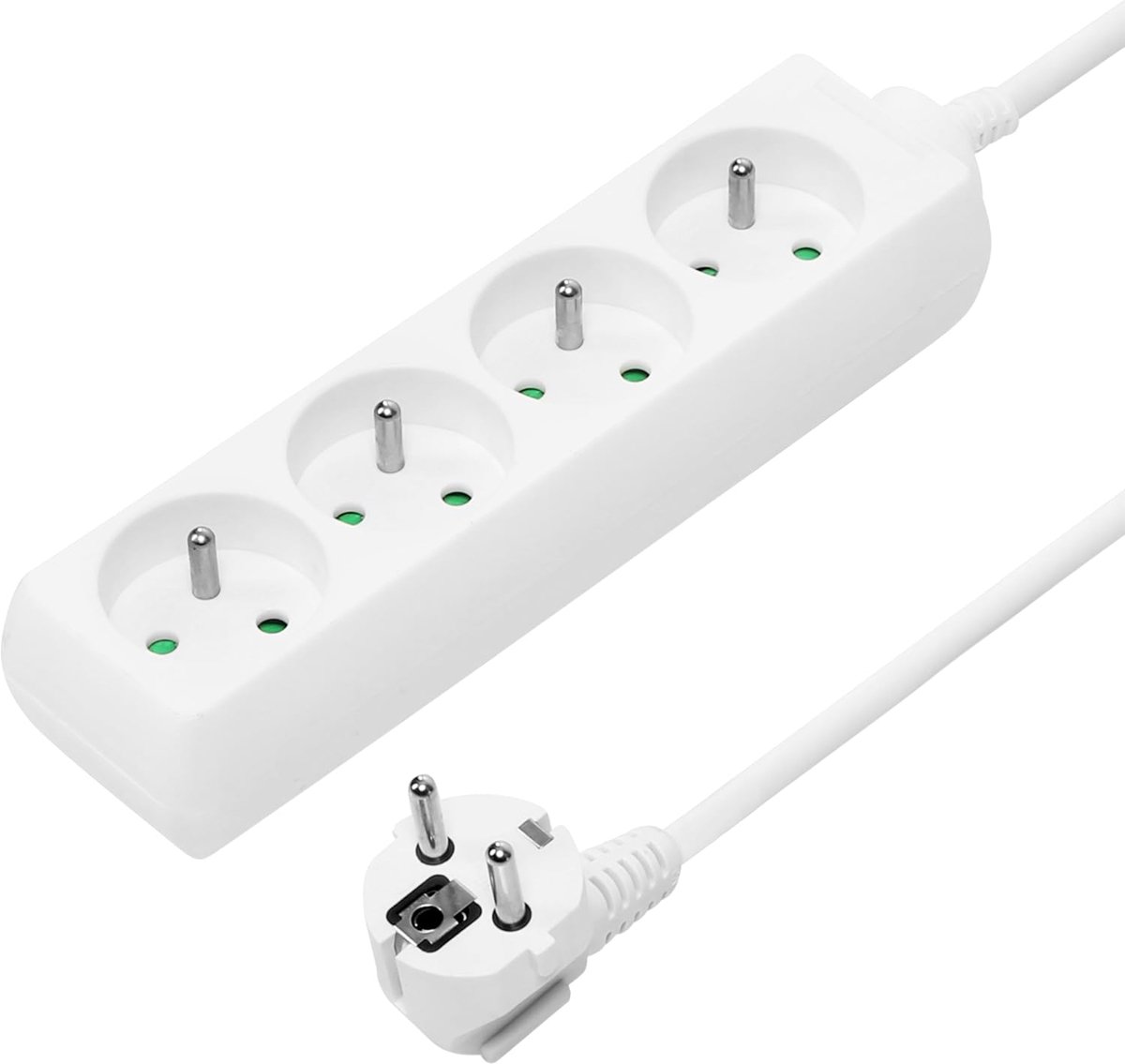 Stekkerdoos 10 m, 4 stopcontacten, verlenging 230 V, 4 Franse stopcontacten, 45 graden gedraaid, hoogwaardige stekkerdoos met kinderbeveiliging, kleur: wit