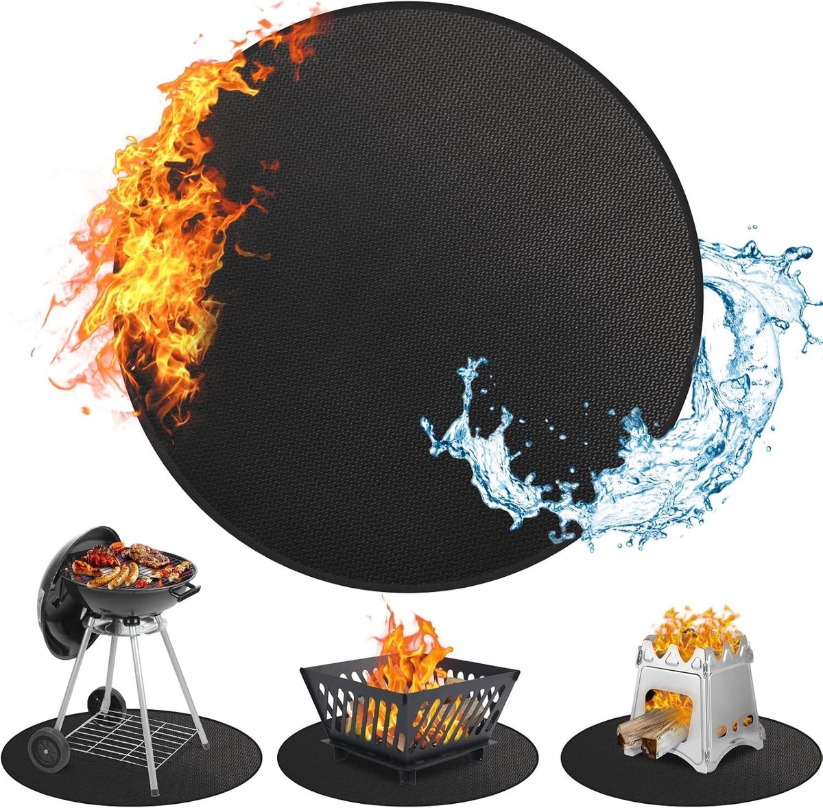 48 Inch Vuurkorf Mat voor Buitenkampvuur, Ronde Ondergrill Mat, Vuurbestendige Mat voor Barbecue, Kamado en Terrasgebruik