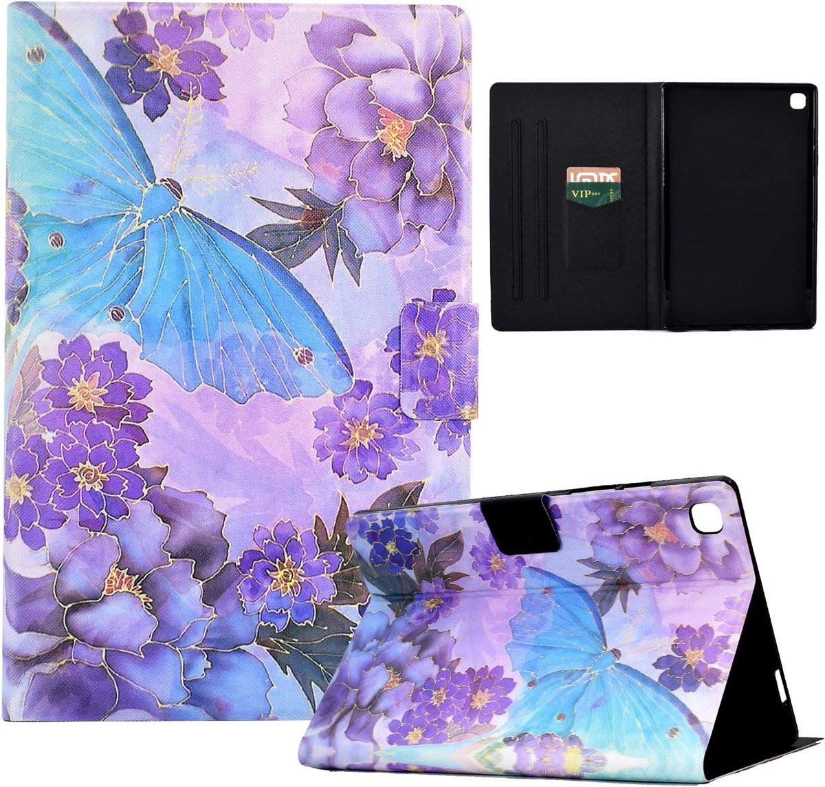 hoes voor iPad 9. / 8. / 7. generatie 10,2 inch 2021/2020/2019 PU-leder met standfunctie en kaartvakken Tablethoes voor iPad 10,2 Blauwe vlinder