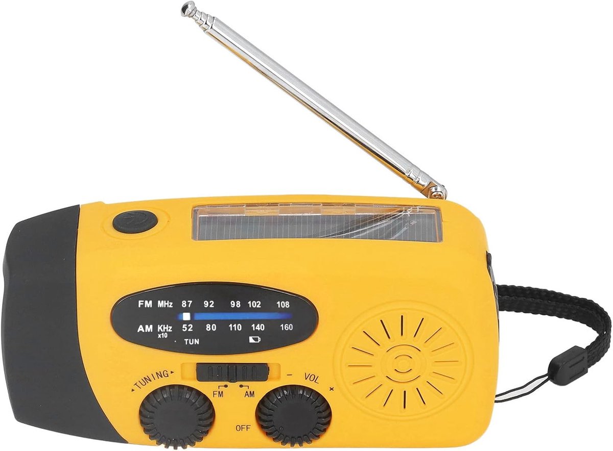 SnelShoppen - Draagbare Noodradio met LED Zaklamp, Noodradio voor Noodsituaties, Zonne-energie, Handcrank, FM/AM/WB, Voor Huishouden en Buitenactivite