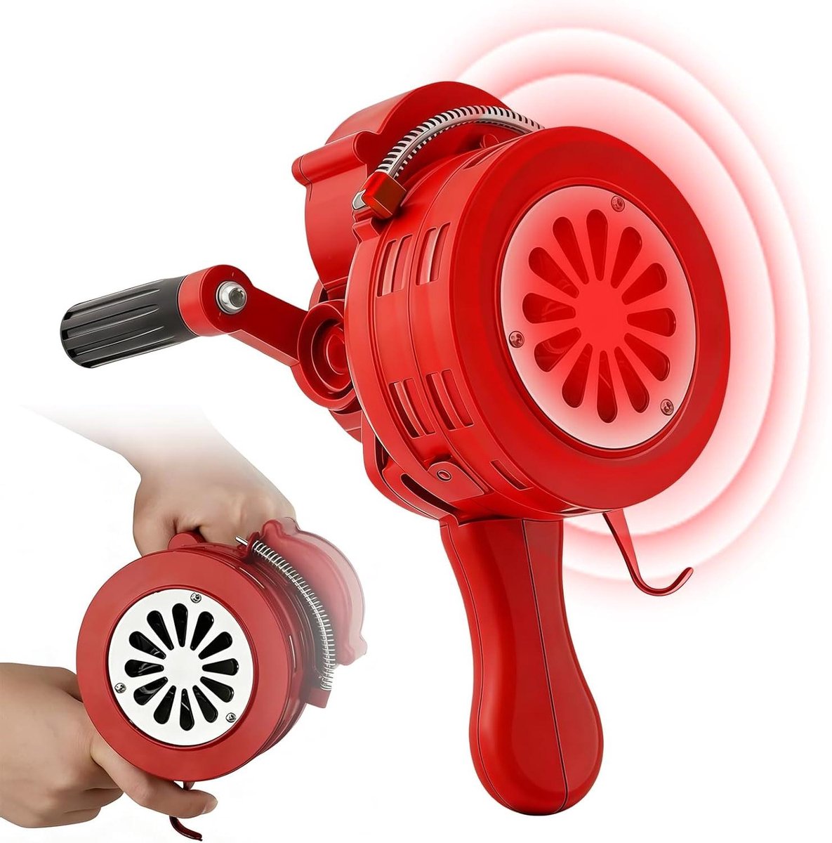 Hand Slinger Sirene - Hand Crank Alarm - Noodsituaties Waarschuwen - Aluminium Legering - 24 cm Hoog - Rood