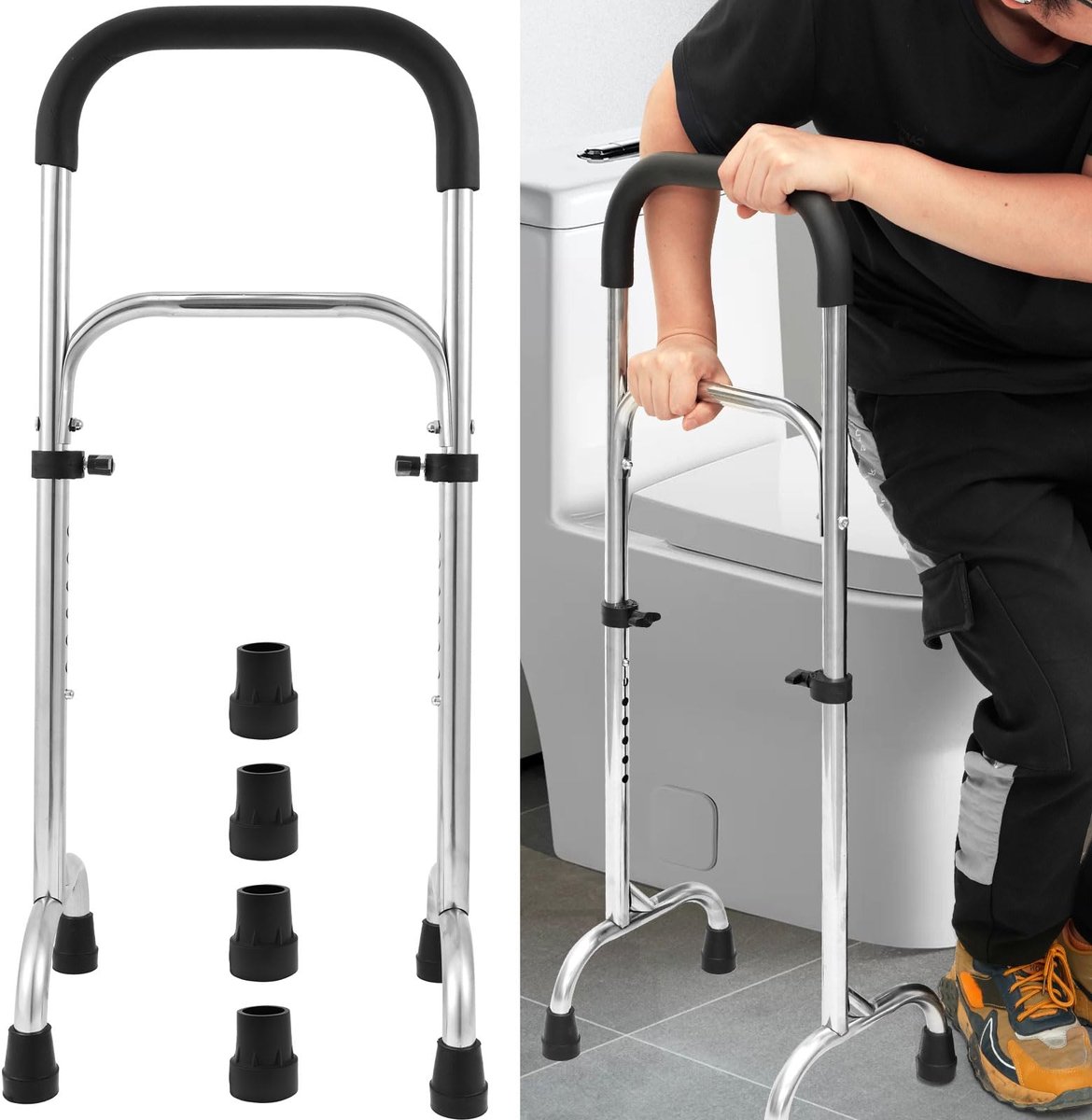 SnelShoppen - Stahulp Hoogte Verstelbaar 74-90 cm tot 200 kg, Opstahulp voor Senioren met 8 Antislip Voeten, Veiligheid en Comfort in Huis