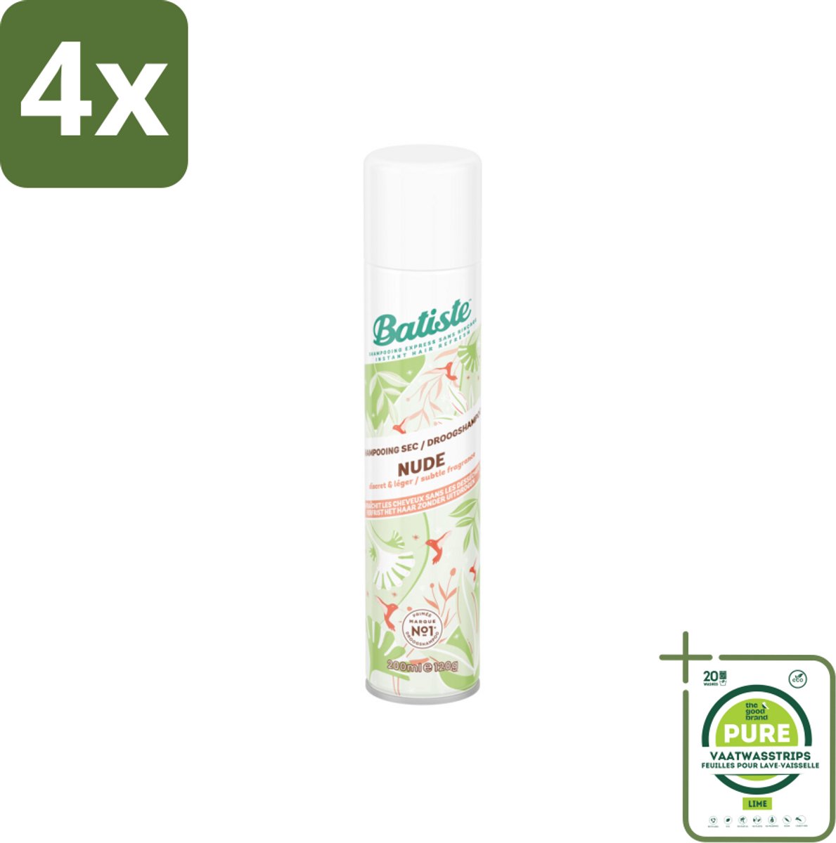 Batiste - Nude - Droogshampoo - Frisse Look - Volume en Textuur - 200ml - Voordeelverpakking - 4 stuks - Droogshampoo - Batiste