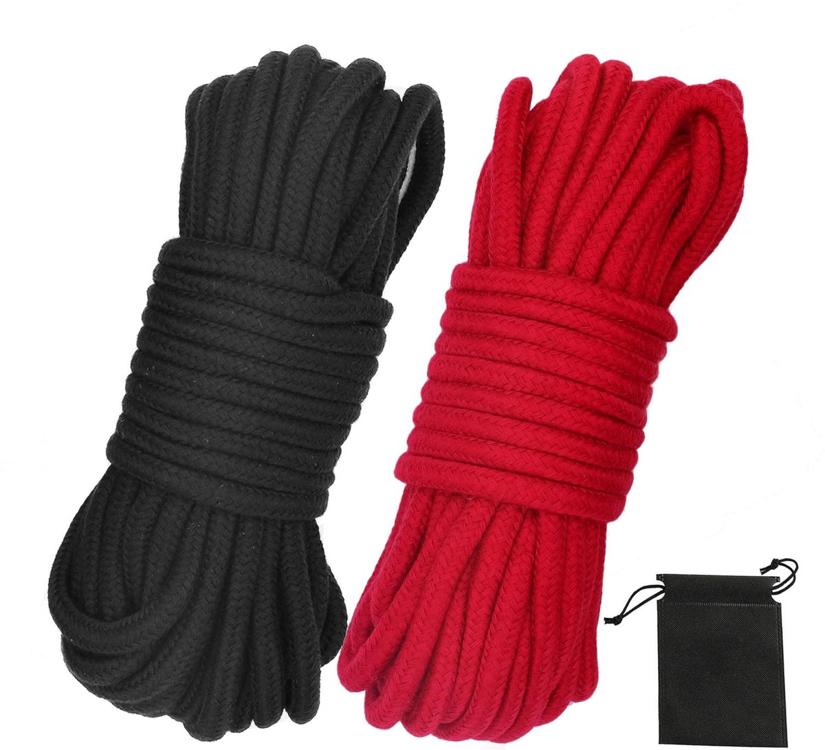 SnelShoppen - Zacht katoenen touw 10 m lange bindtouw 8 mm dik multifunctioneel macramé koord (2 stuks, zwart + rood) voor doe-het-zelf projecten, tui