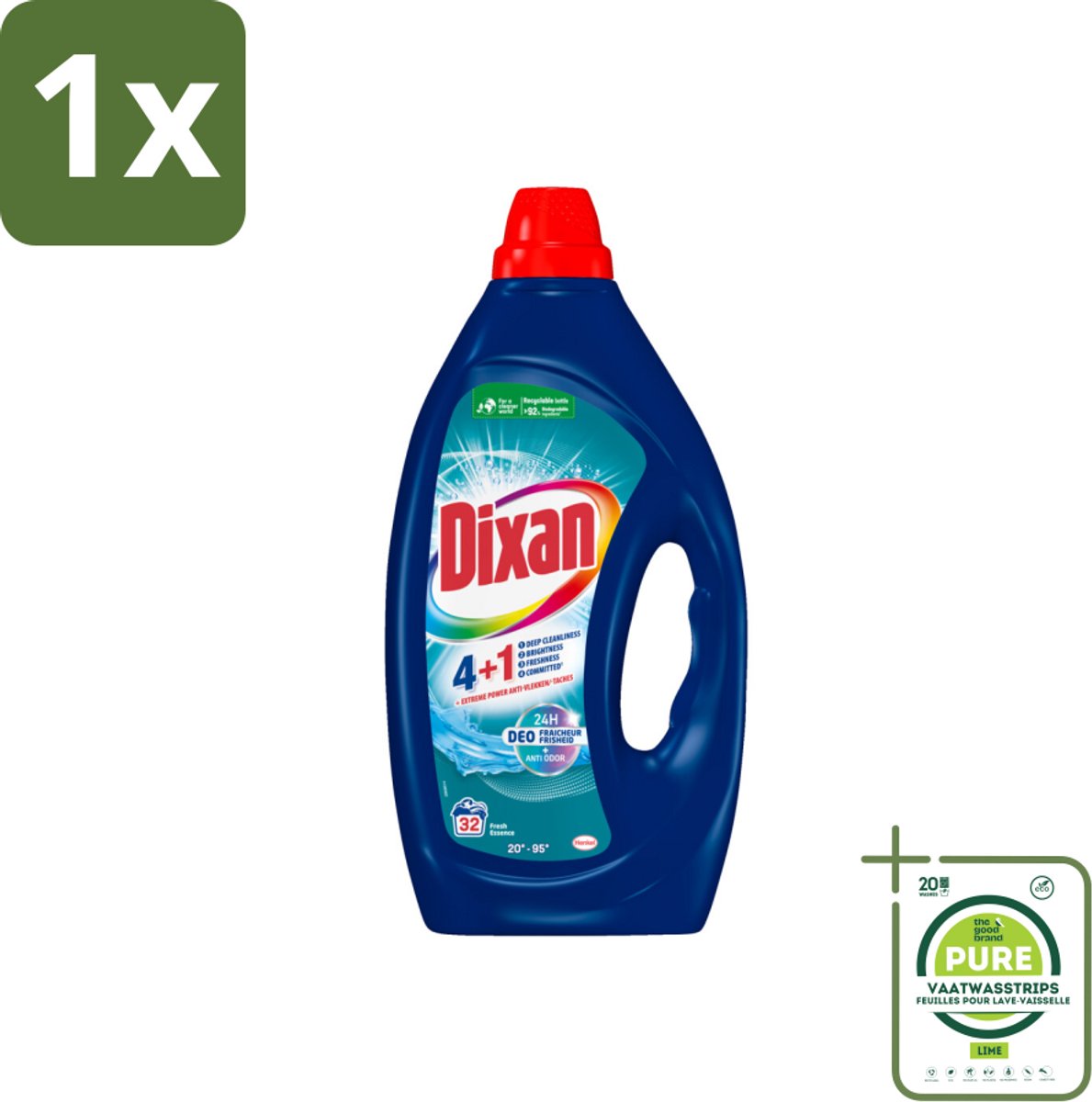 1 x Dixan - Vloeibaar wasmiddel - Fresh Blue - 32 wasbeurten - Dixan - Wasmiddel - Vloeibaar Wasmiddel - Frisse Geur - Vlekken Verwijderen